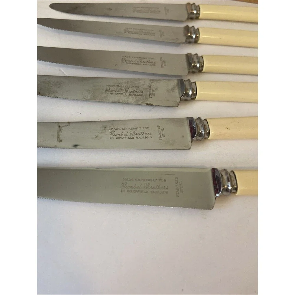 Gimbel Brothers  Stainless Sheffield England  Vintage Knife Set With Holder